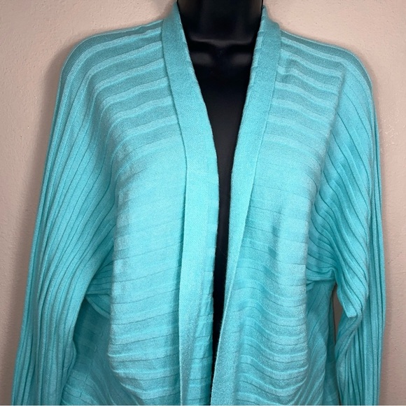XL Mint Blue Vibrant Knit Sweater Womens Long Sleeve Open Front - Picture 7 of 13